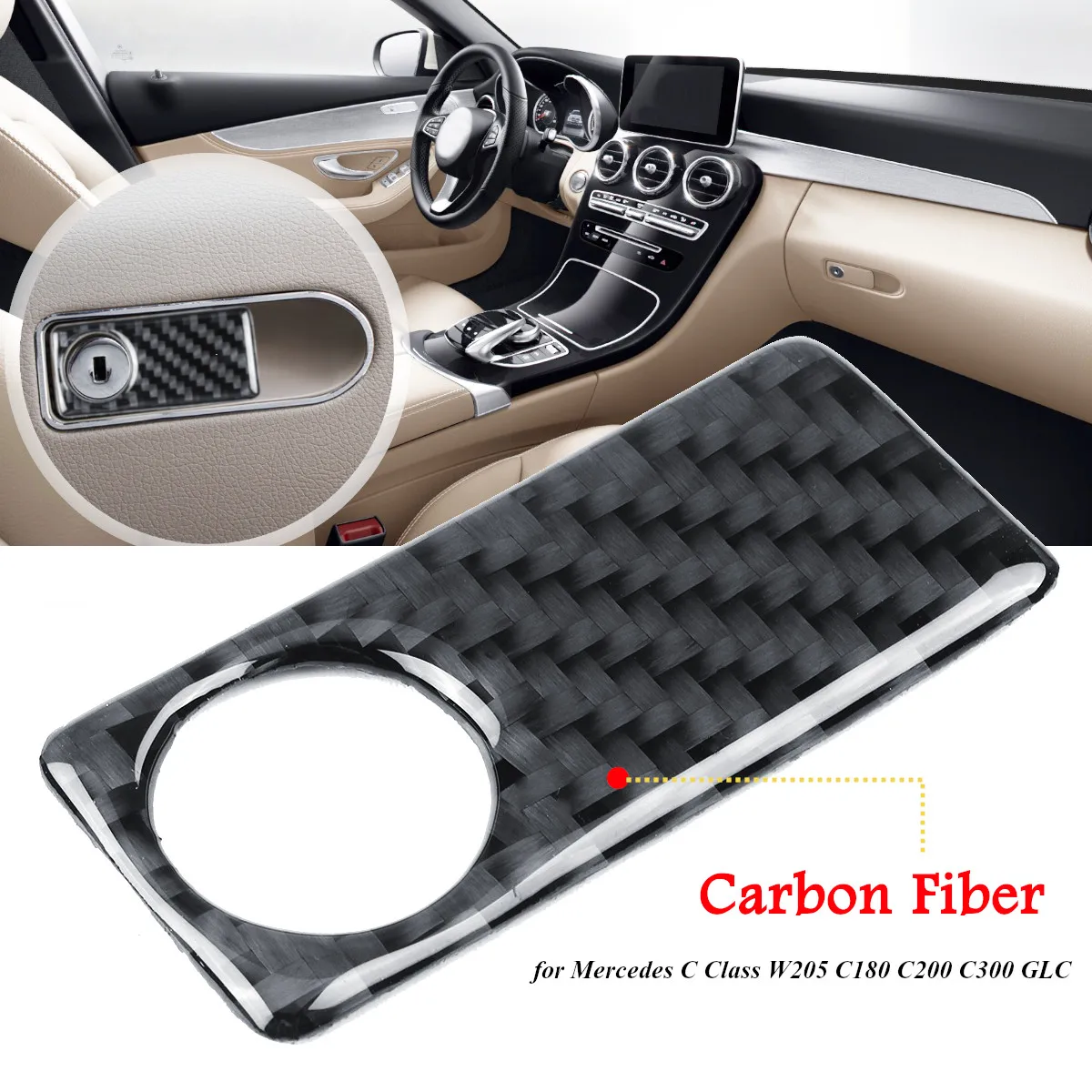 

Carbon Fiber Co-pilot Storage Box Handle Bowl Cover Trim Stickers For Mercedes C Class W205 GLC Car Accessories