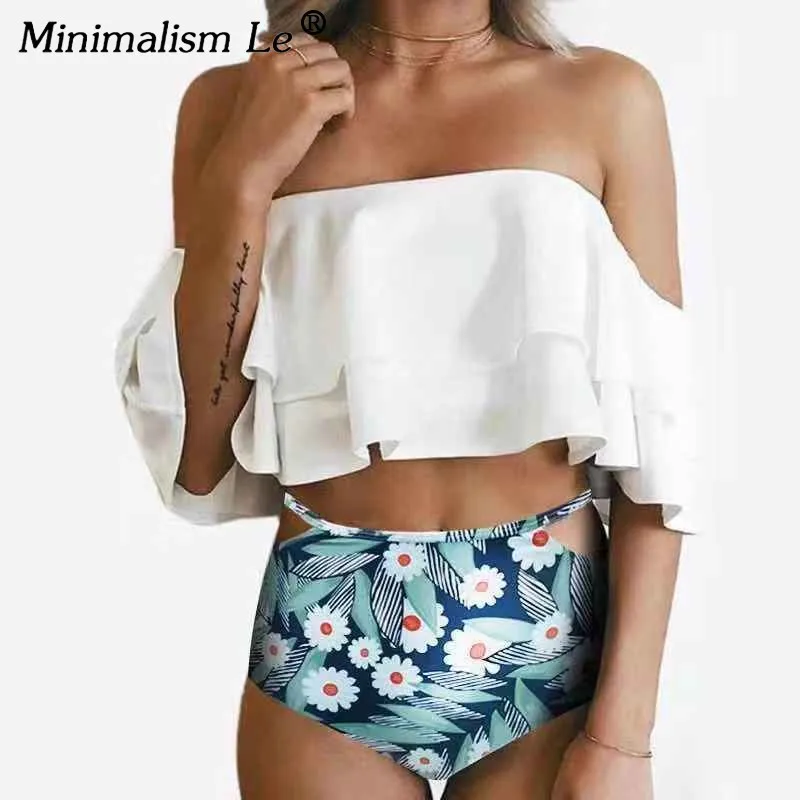 Minimalism Le Sexy High Waist Swimsuit Print Swimwear 2019 Halter Bikini Set Ruffle Shoulder Bathing Suit Women Solid Bikini Xxl Minimalism Le Sexy High Waist Swimsuit Print Swimwear 2019 Halter Bikini Set Ruffle Shoulder Bathing Suit Women Solid Bikini Xxl