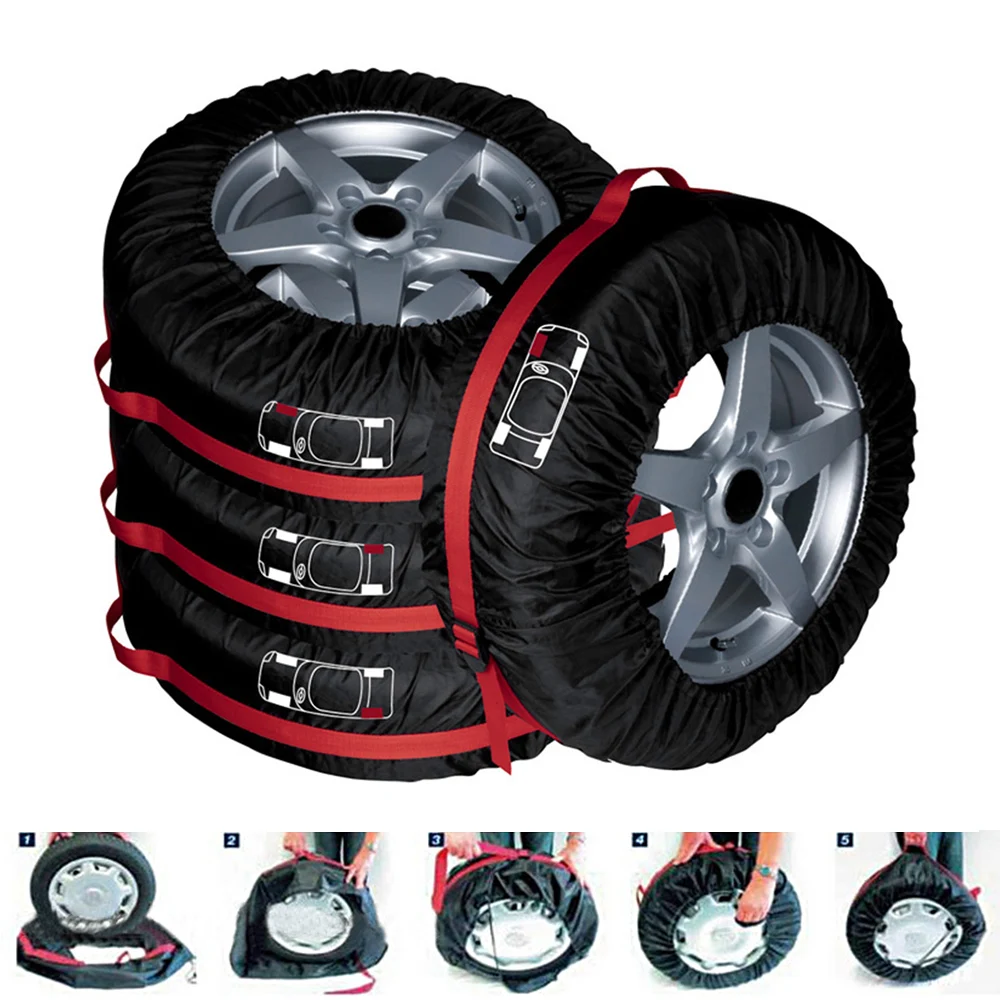 1 4pcs Car Spare Tyre Cover Car Tire Storage Bag Garage Tire Case
