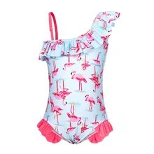 Купальник для девочек AmzBarley, Цельный Детский купальный костюм с фламинго, купальник в Корейском стиле, Пляжное бикини для малышей от 3 до 7 лет