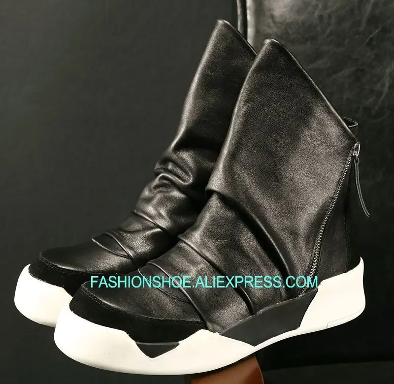 

Punk Style Leisure Boots for men Zip Cow leather High top Man British Boost