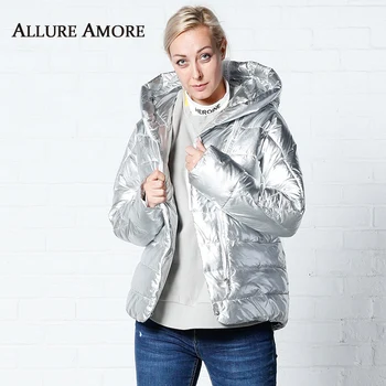 

Women's Parka Female Winter Jacket hooded Women Winter Jackets Winter Woman Loose Bat Coat Winter Coats Silver AllureAmore 2019