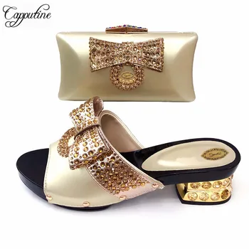 

Capputine Hot Selling Luxury Crystal Shoes And Bag Set For Wedding Italian Summer Middle Heels Shoes And Bag Set 6Colors Sale