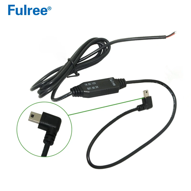 

1M Mini USB 5pin 90 Degree Right Angled DC-DC Converter 12V to 5V Step Down Buck Car Power Supply for Driving Recorder Camera