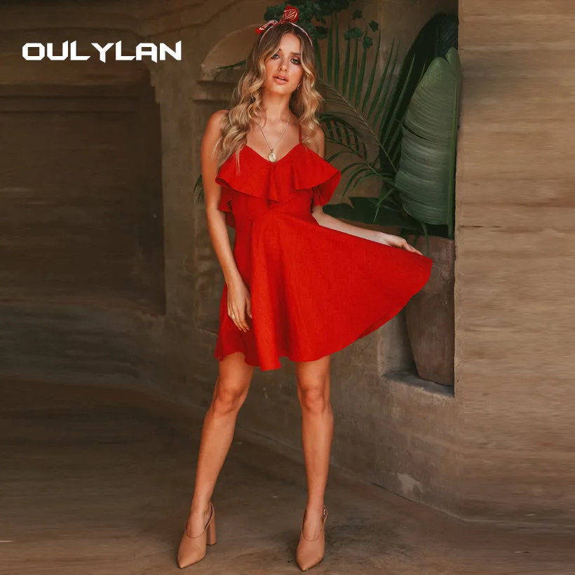 Пикантные летние женские мини платья Oulylan с открытой спиной перекрестными