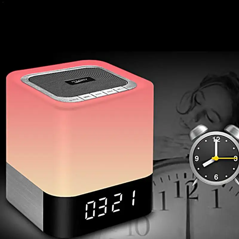 

Multi-function Digital LED Night Light Bluetooth Speaker Smart Card Audio Bedside Colorful Lights LED Alarm Clock Table Lamp