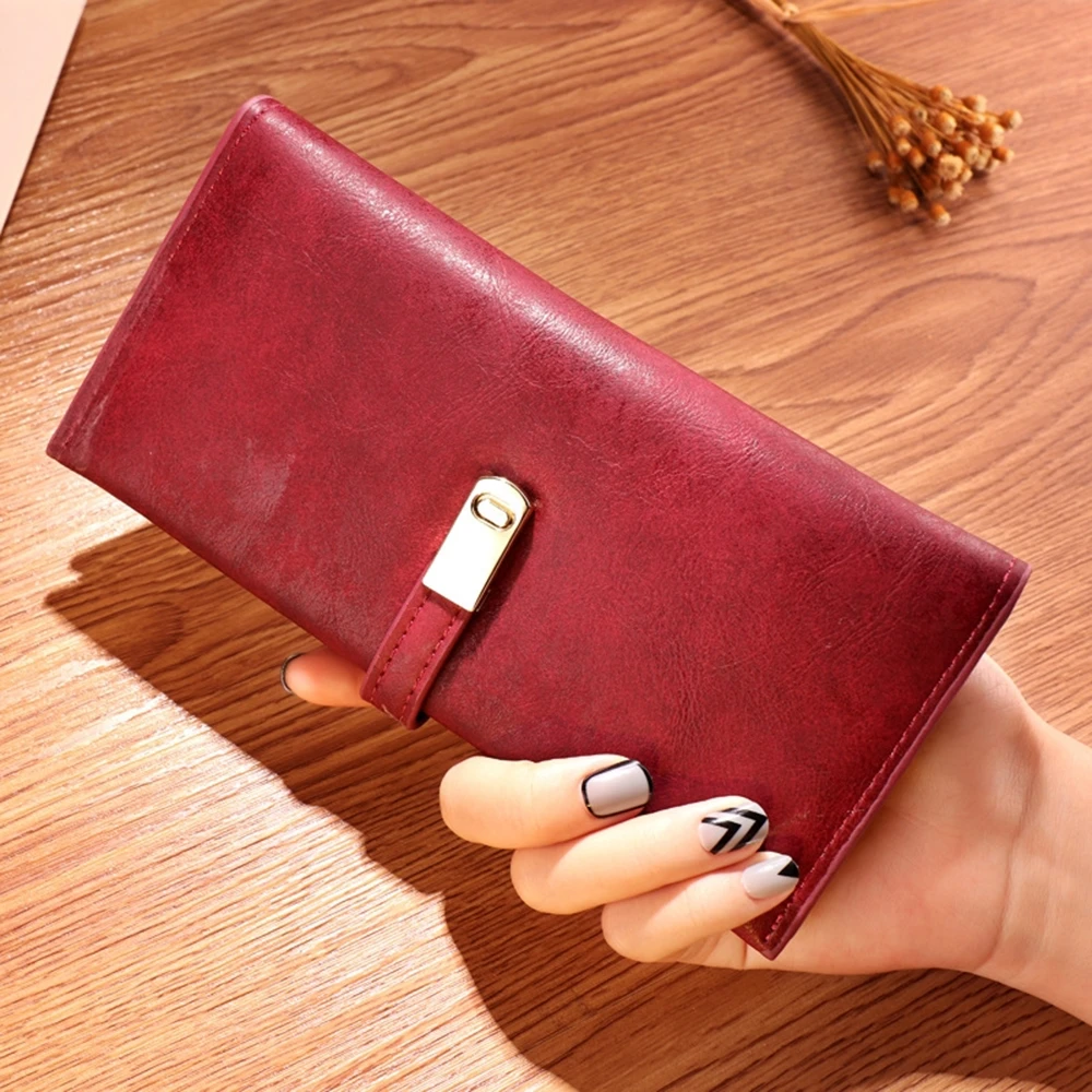 

Ins Casual Wallet Long Oil Pu Leather Bills Clip Fashion Ladies Clutch Bag Handbag