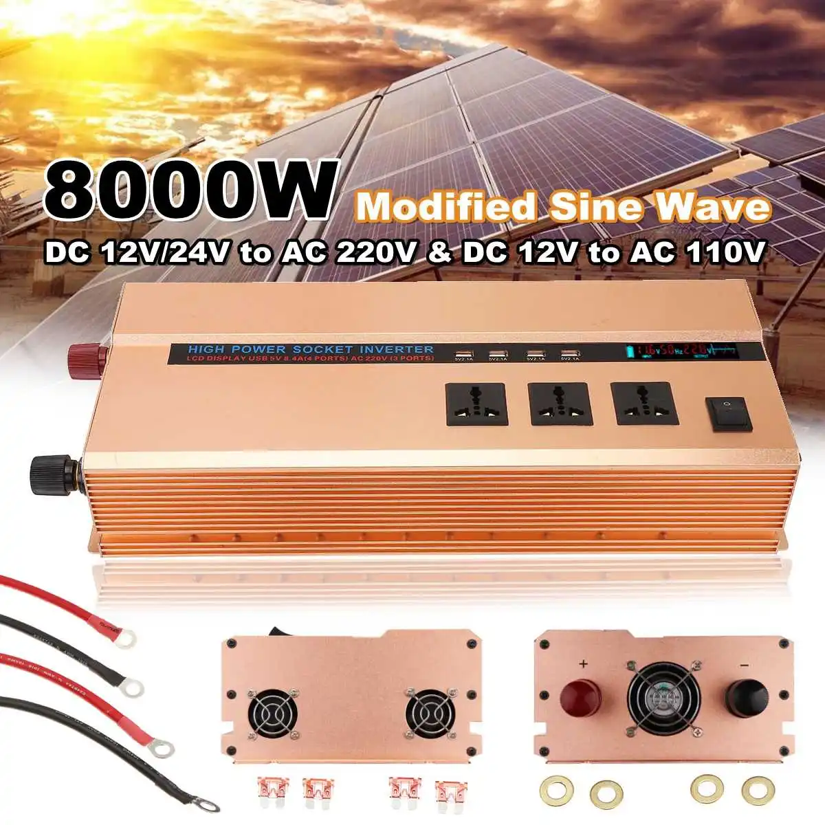 

Inverter 12V 220V 3000W 8000W Pe ak Voltage Converter Transformer DC 12V/24V To AC 220V Modified Sine Wave Power Inverter