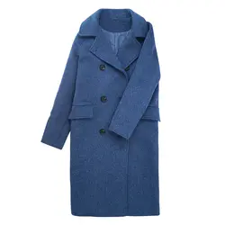 Зимние Новое поступление Oversize Ретро Королевский синий двубортный толстые теплые шерстяные пальто модные шерстяные для женщин *