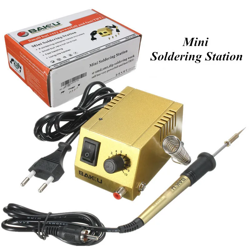 

BK-938 220V 18W Adjustable Mini Soldering Station Solder Iron Heating Iron Gold Electric Shock Proof Soldering Stations