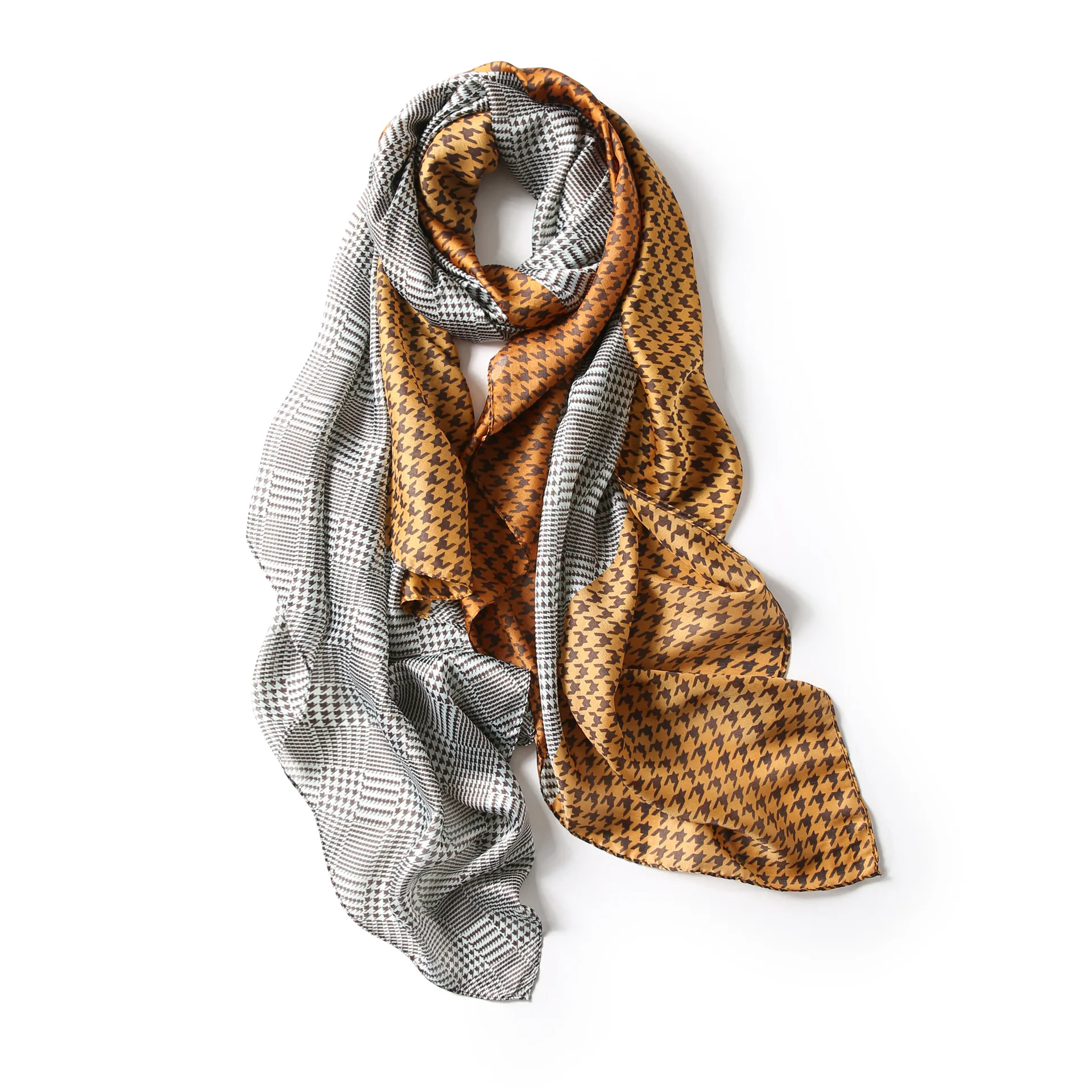

Winter Scarves women silk Scarf plaid print Color splicing bandana Versatile sunscreen head scarf Dual-Use New Spring Autumn