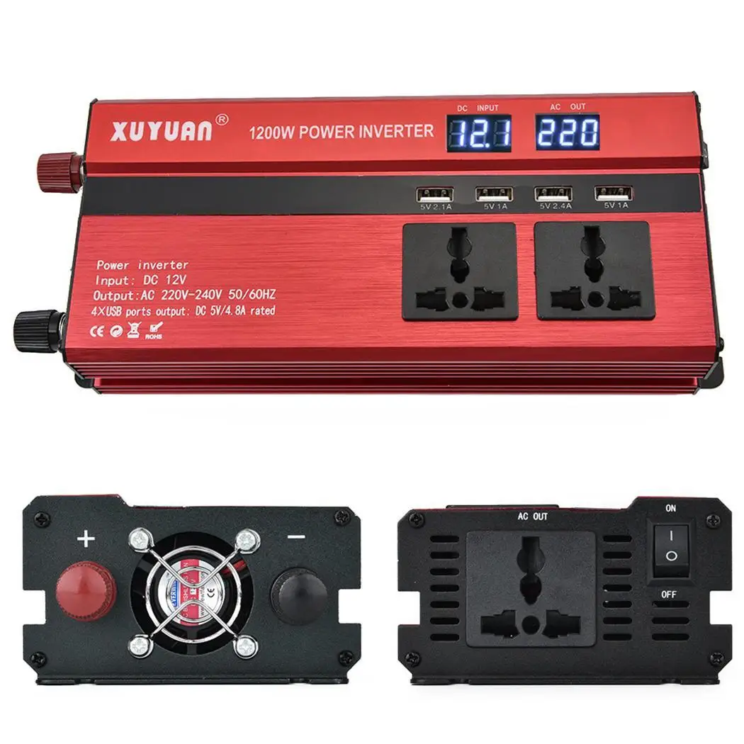 Портативный 1200 Вт автомобильный инвертор 12/24 V 9,7 V-10,3 V 10,4 V-11 V до 650 W 220 V AC 4 USB