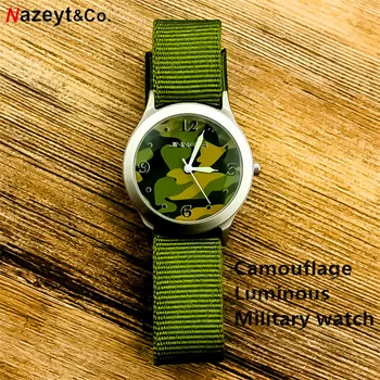 

Nazeyt middle boys and girls Camouflage army watch luminous hands middle student outdoor sports nylon watch Reloj de cuarzo