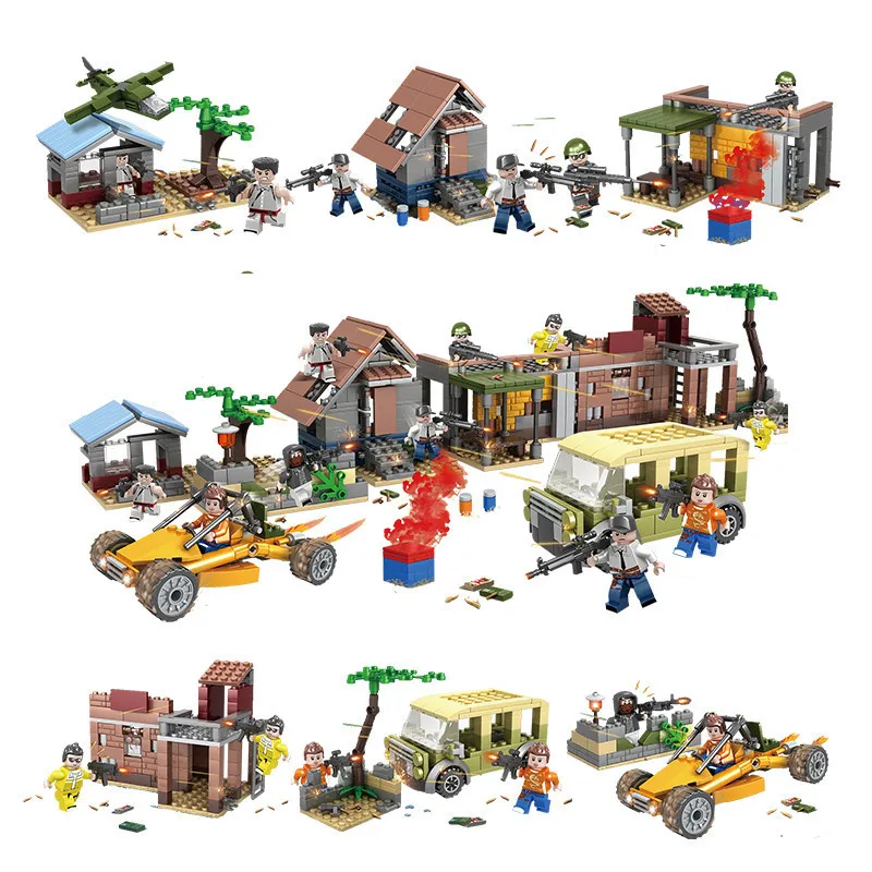  New PUBG Classic Scenes Weapons Military Army WW2 Soldier Building Blocks Military SWAT City Toys