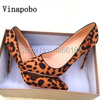 

Sexy Leopard Printed High Heel Pumps Pointed Toe Slip-on Party Wedding Dress Shoes suede Leather Stiletto heels Ladies Pumps