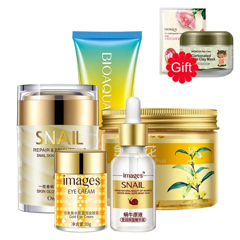 

Face Skin Care Set Moisturizing Whitening Face Cream Eye Mask Liquid Serum Cleanser + 2 Gifts Bubble Clay Mask And Face Mask