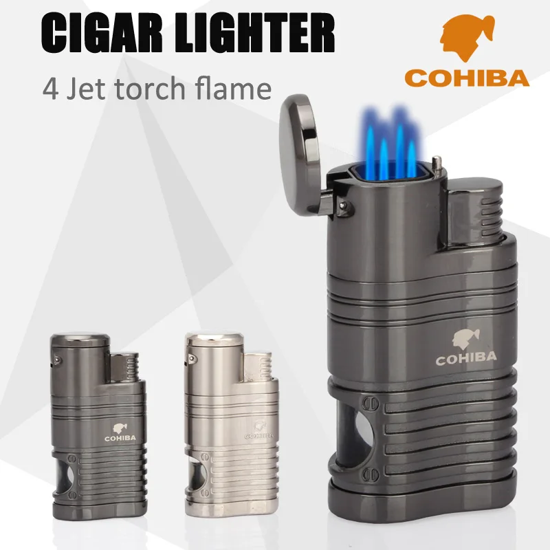 

COHIBA Gas Lighter Metal 4 Windproof Flamws Cigar Lighter