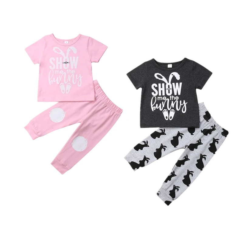 Toddler Kids Baby Boy Easter Day Rabbit Clothes Bunny T-Shirt Tops+Long Leggings Pants 2Pcs Summer Outfit Clothing Sets | Детская одежда