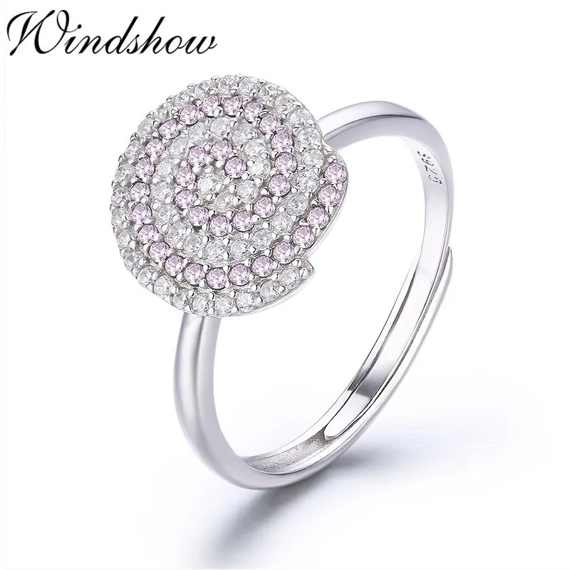

925 Sterling Silver Whirl Set White & Pink CZ Rotatable Rings For Women Girl Finger Jewelry Anillos Bague Argent Aneis Anillo