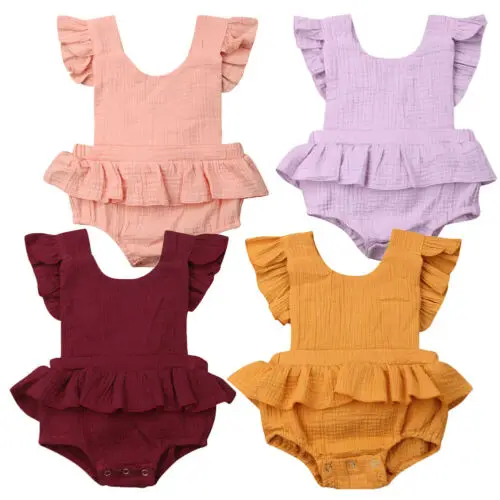 

4 Color 2019 New Brand Newborn Baby Girls Ruffle Bodysuit Jumpsuit Sunsuit One-Pieces Outfits