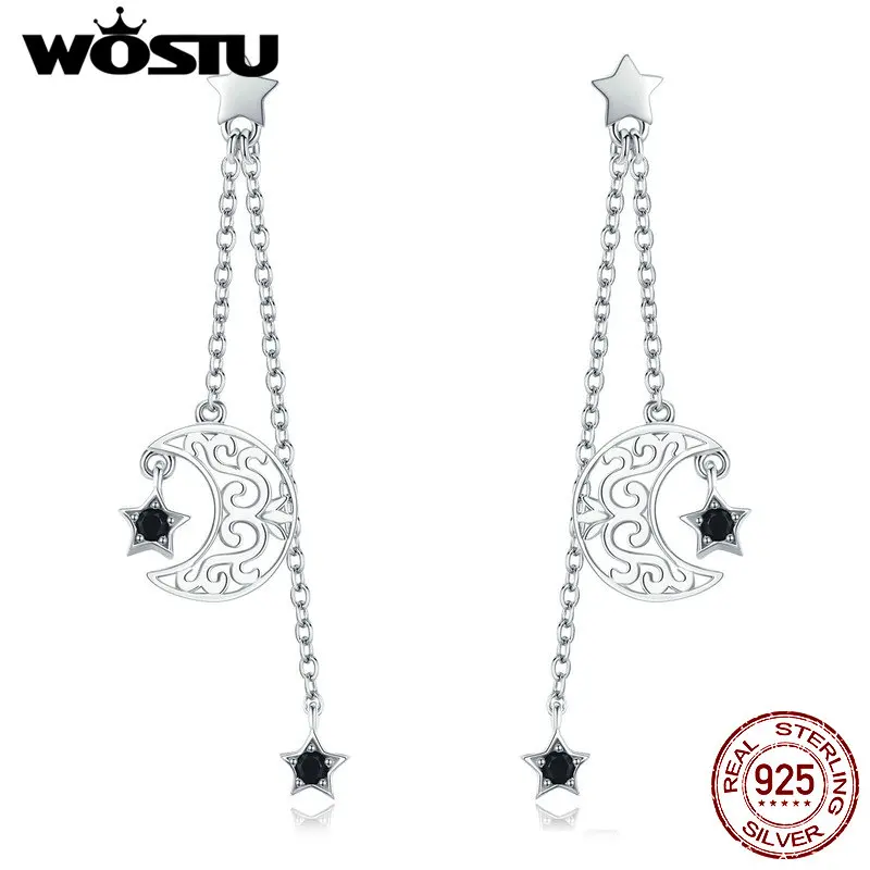 Женские серьги подвески WOSTU из 100% серебра 925 пробы с Луной и звездами для помолвки