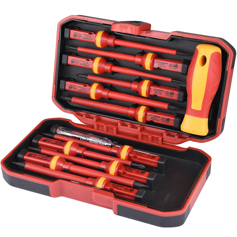 

13PCS CR-V 1000V VDE Insulated Torx Screwdriver Bit Set Magnetic Electrician Screw Drivers Repair Tool with Voltage Tester Tool