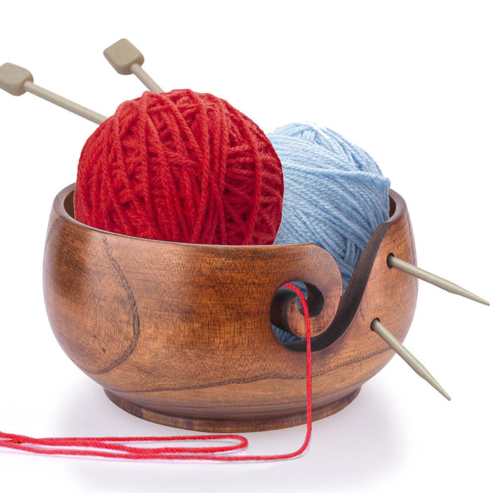 Handmade Wooden Yarn Bowl Sheesham Wood Knitting Tool Crochet Wool Bowl Storagein DIY Knitting