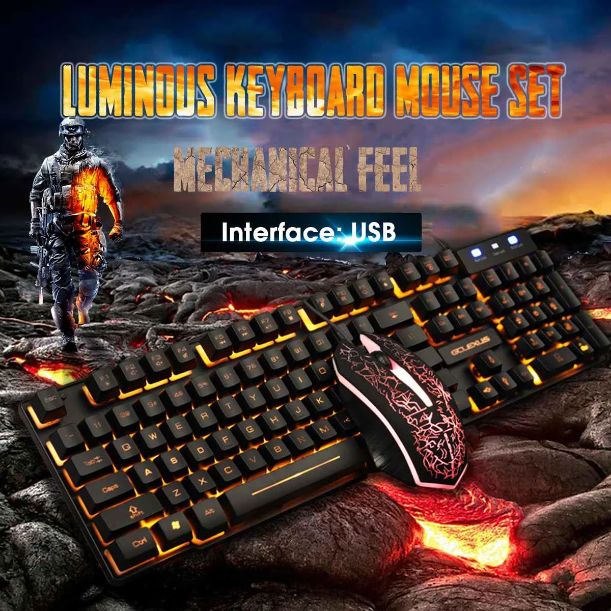 

Keyboard Mouse Set Mechanical Feel Game Notebook Desktop Computer Wired Luminous Character Luminous Keyboard