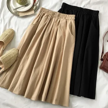 

PEONFLY Elegant Office Lady Skirts Women 2019 Spring Summer Midi Long Skirt Female A-line High Waist Split Skirt Blue Green