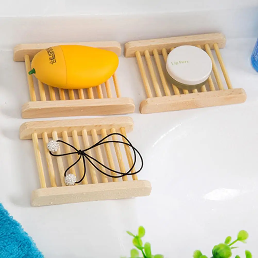 

Natural Wood Soap Sponge Drain Storage Holder Tray Bathroom Kitchen Organizer Portable Soap Dishes
