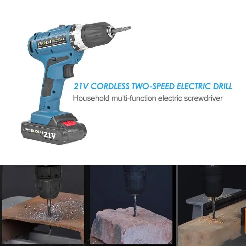 

Alloet 21V Double Speed Electric Screwdriver Cordless Lithium Drill Impact Drill Household Multi-functional Power Driver Tool