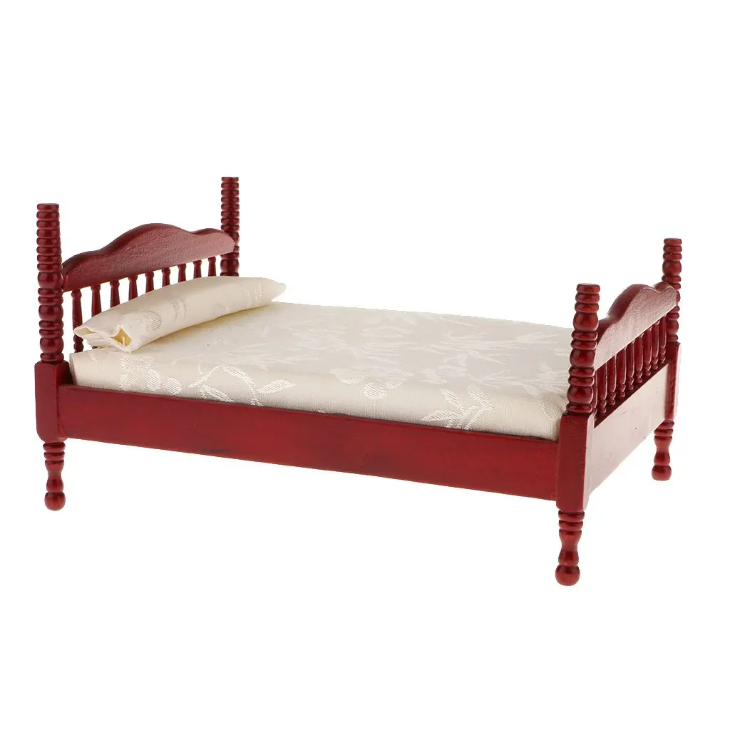  1:12 Scale Dollhouse Furniture Wooden Bed Cabinet Miniature Doll House Accessories Toys Birthday Gi