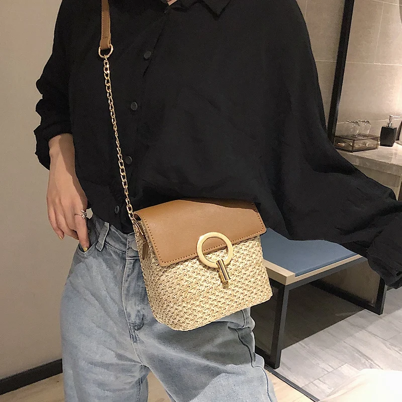 

Straw Shoulder Bag Flip Bag Lady Handbag Female Retro Beach Rattan Bag Chain