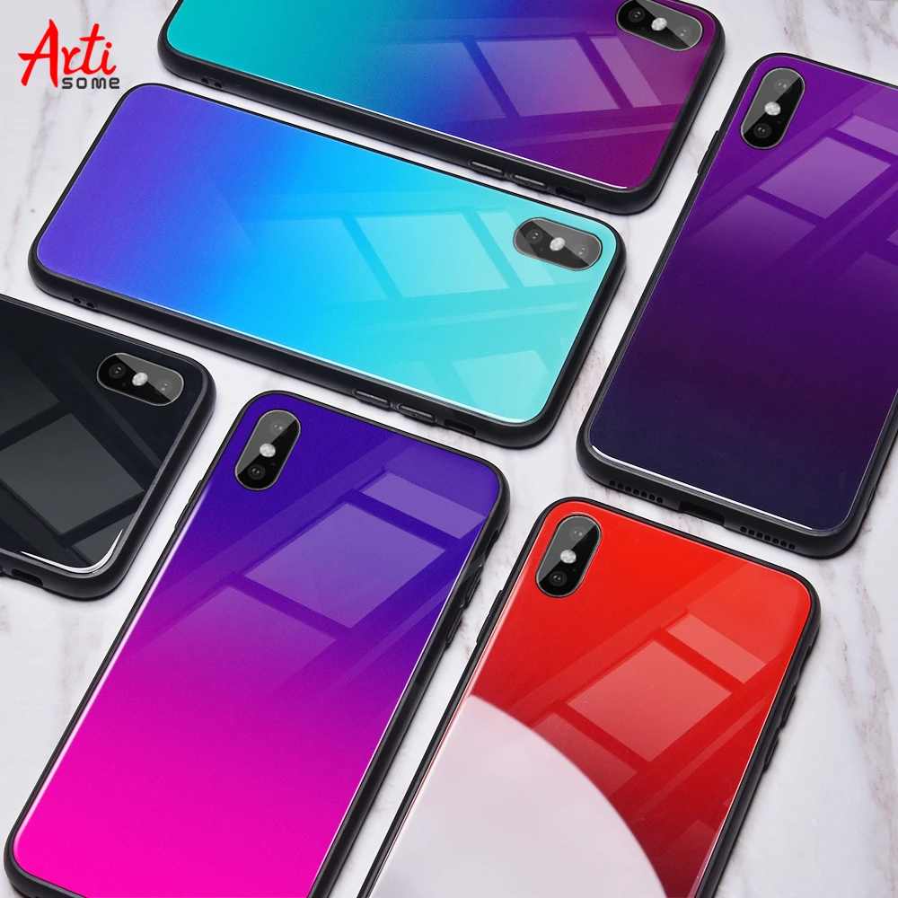 Gradient Tempered Glass Case For iPhone X 7 6 Xs Max Xr Luxury Silicone Phone Case For iPhone 7 8 Plus Case For iPhone X 7 Coque