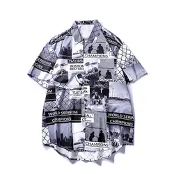 Бейсболка, фото, хип-хоп, мужская рубашка с отложным воротником, ретро рубашки с короткими рукавами, рубашки для мужчин s S-2XL