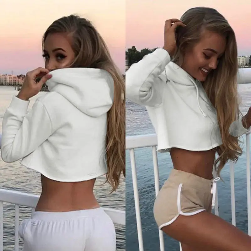 

Autumn New Women Hoodie Casual Sweatshirt Jumper White Crop top Harajuku Sports Pullover Sweatshirts Streetwear