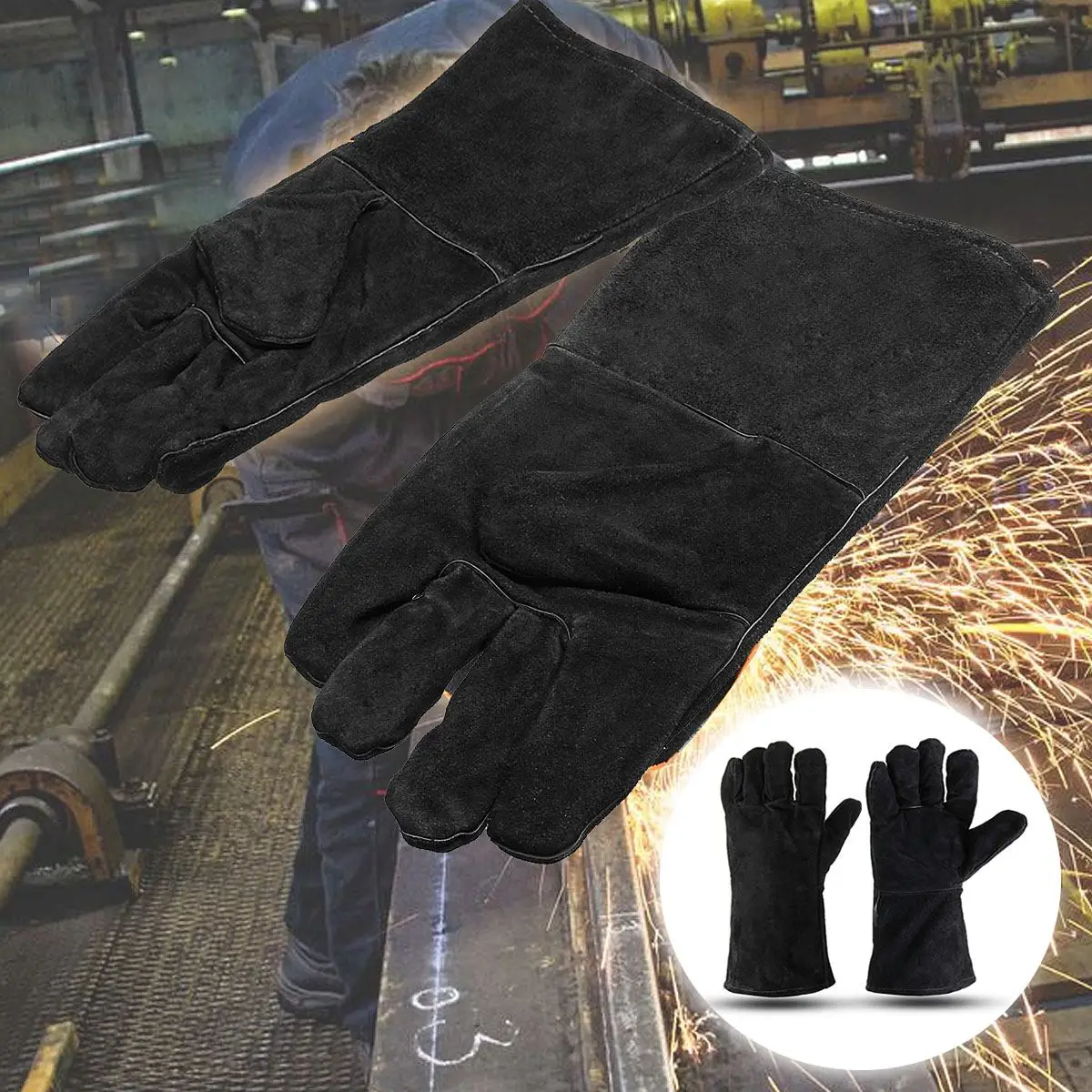 32 см XL черные тяжелые сварочные перчатки печи защищают для поленьев сварщика дерева руки рабочего места перчатки безопасности камин