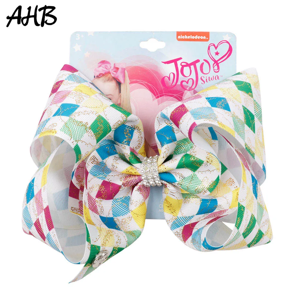 

AHB Hair Accessories 8 Inch Jumbo Hair Bows for Girls Gold Print Ribbons Rhinestone Hairgrips Party Hairbows Barrettes for Kids