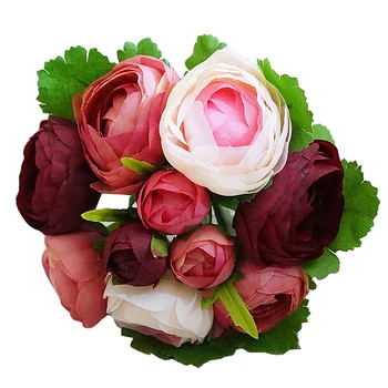 

10 Head Peony Flowers Bouquet Decor Purplish Red