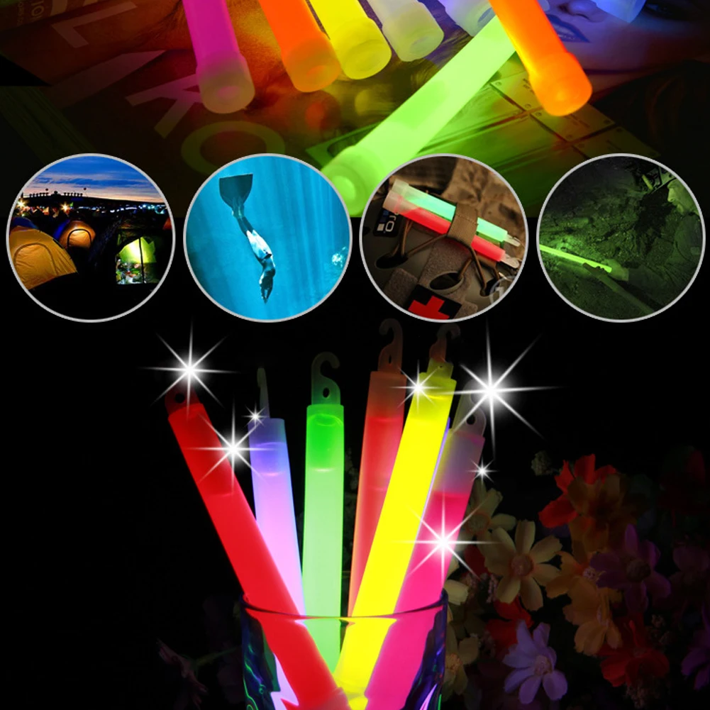 

5pcs 15cm Rave Christmas Halloween Glow Sticks With Hook Party Festivity Light Lanyard Assorted Decor