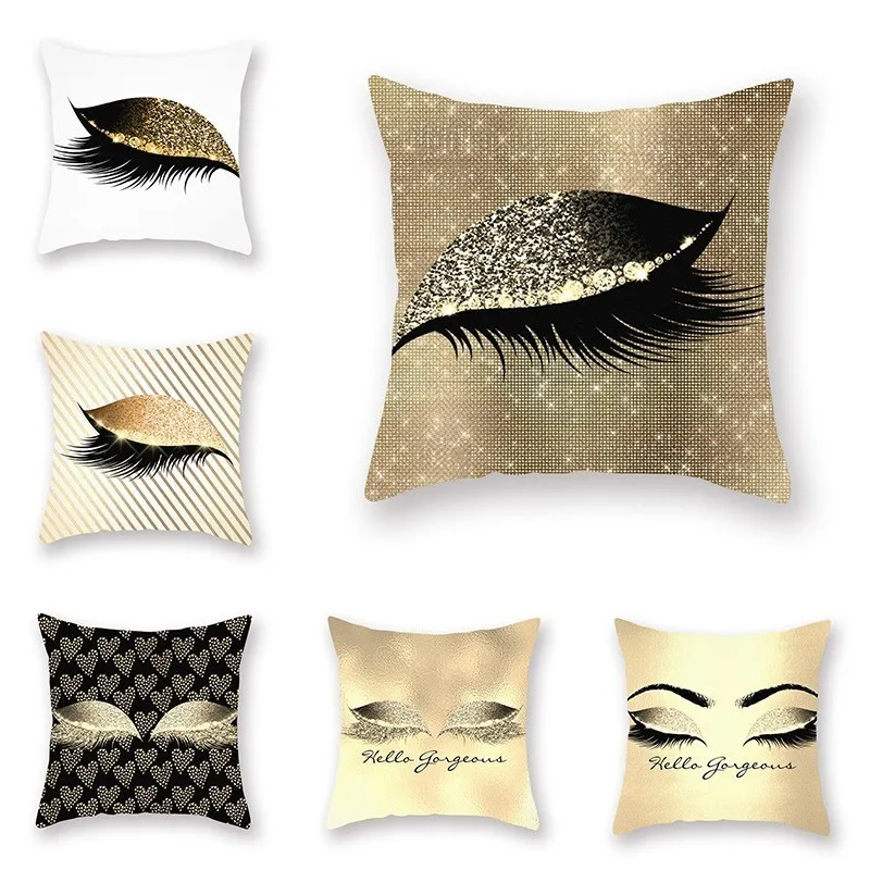 Elegant Golden Pink Eyelash Style Cushion Cover For Sofa