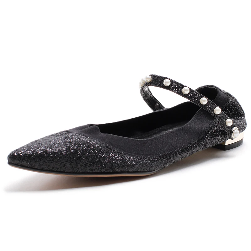 

Genuine Leather Women Dress Shoes 1.5 CM Heels Summer Style Pointed-toe Low Pumps Fashion Pearls Shoe Box Packing M611