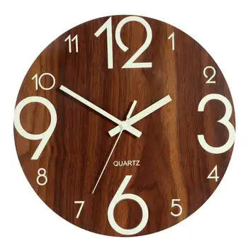 

LBER Luminous Wall Clock,12 Inch Wooden Silent Non-Ticking Kitchen Wall Clocks With Night Lights For Indoor/Outdoor Living Roo