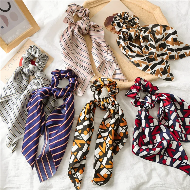

Hair Ribbon Women Accessories Girl Hair Ropes Ladies Headband Hair Scarf Boho Scrunchie Print Stripe 2 Style 8 Color 2019 New