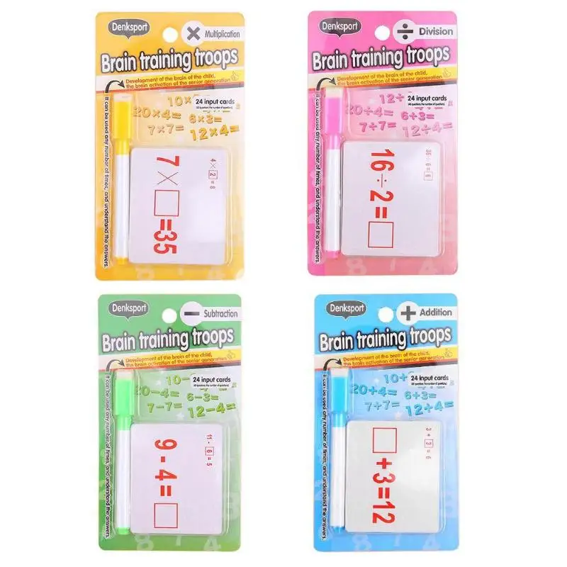 

1set Kids Reusable Mathematics Teach Card with Erasable Pen Educational Toy