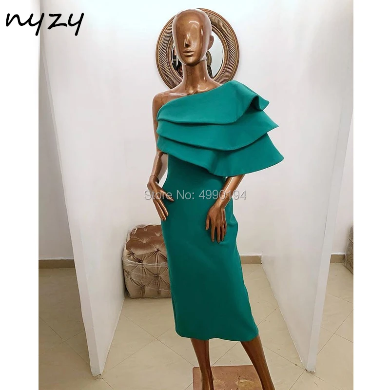 

NYZY E47 Turquoise Evening Dress Short Satin Tea Length Formal Dress Women Elegant Wedding Party Dress robe de soiree courte