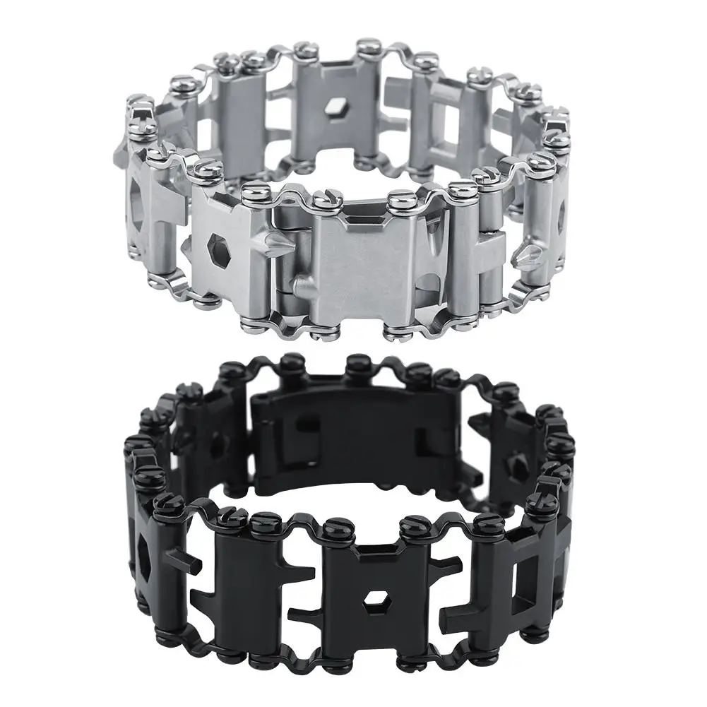 

29 in 1 Multifunction Tread Bracelet Stainless Steel Outdoor Bolt Driver Tools Kit Travel Friendly Wearable Multitool for SIM