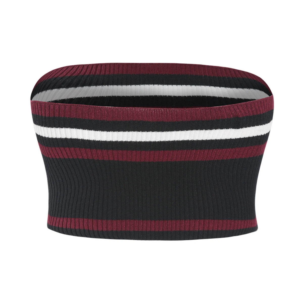 HDY Haoduoyi Sexy  Shoulder-exposed short stripe splicing Brooch sweater Sweet Sleeveless  Short tops