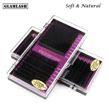 

GLAMLASH 16Rows/Cases 16mm Length Soft Faux Mink Eyelash Extension Cilia Matte Black Natural individual False Lash cilios