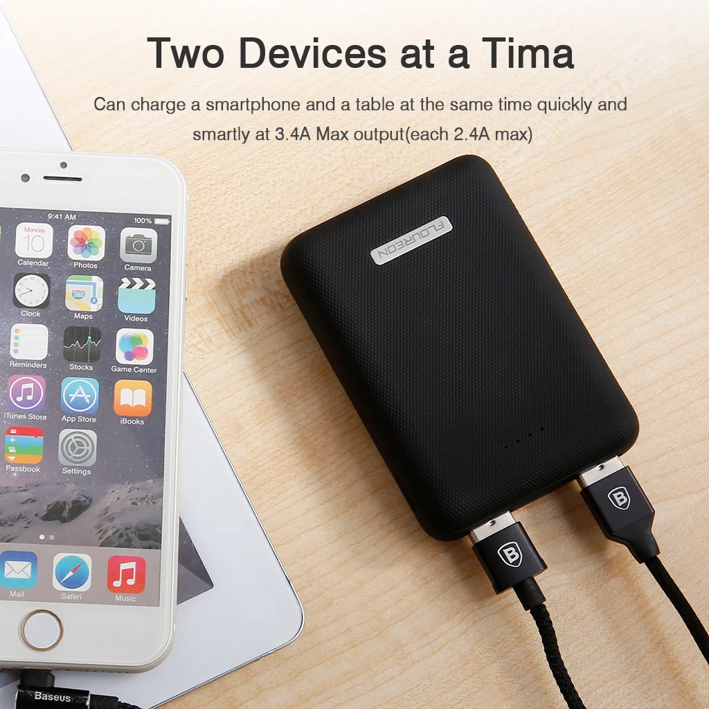Floureon 10000 мА/ч Мощность мобильные аккумуляторы Dual USB Портативный внешний Батарея